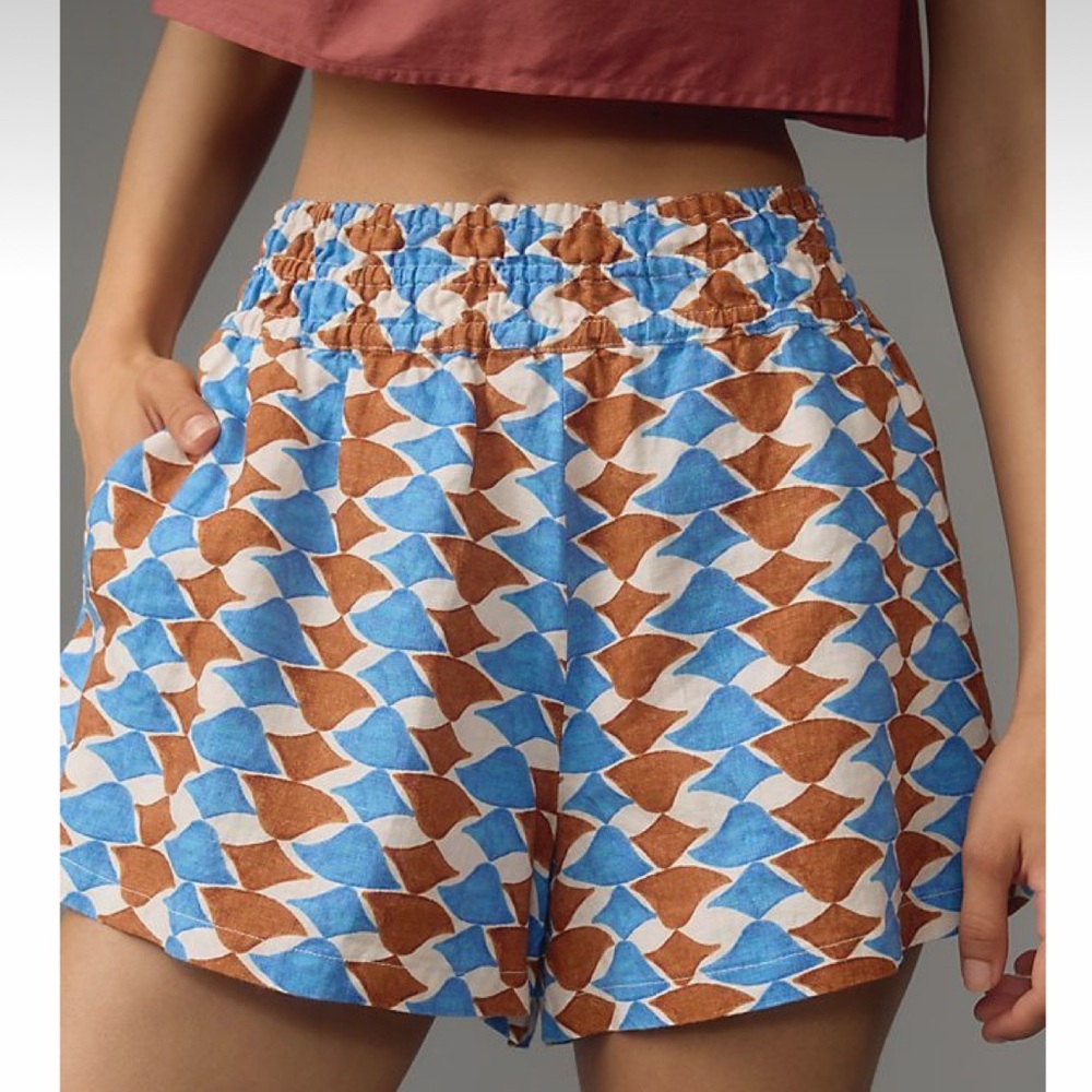 Anthropologie Somerset pull on Linen Shorts Small Brown Motif NWT sold out